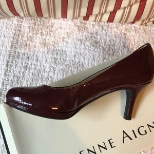 Burgundy patent pumps